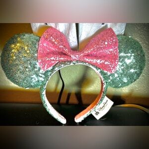Disney Parks Minnie Mouse Sugar Rush  Sequined Ear Headband Mint Green & Pink